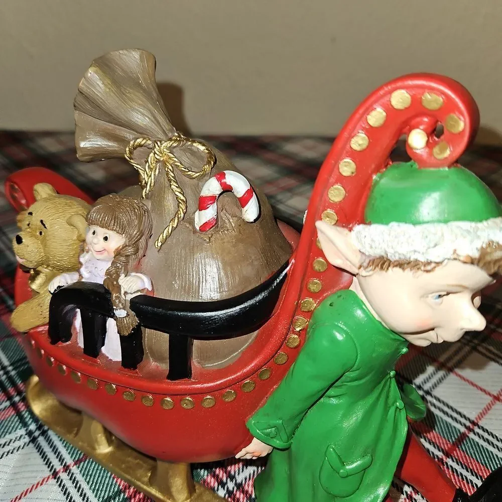 Holiday Home Festive North Pole Elf Sleigh Resin Decor